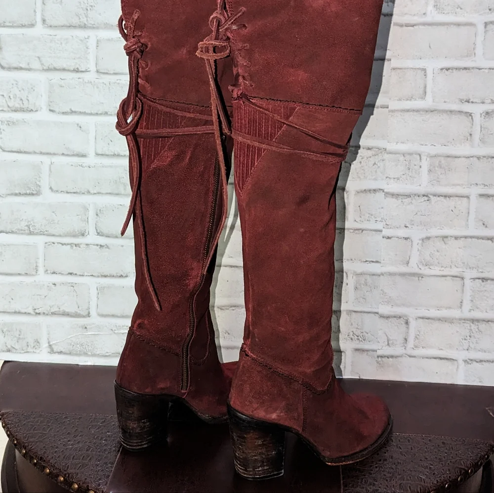 FreeBird Brock Over the Knee Red Vine Suede Boots size 8 - Picture 12 of 15